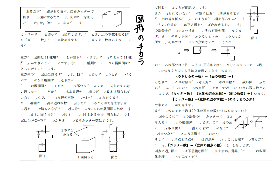 書籍『図形のチカラ』より カッター数の公式解説 立体の辺の本数と面の枚数の関係